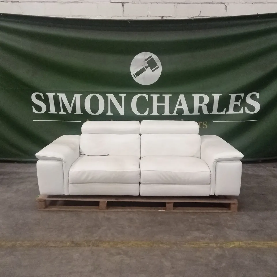 QUALITY DESIGNER 3 SEATER WHITE LEATHER POWER RECLINER SOFA