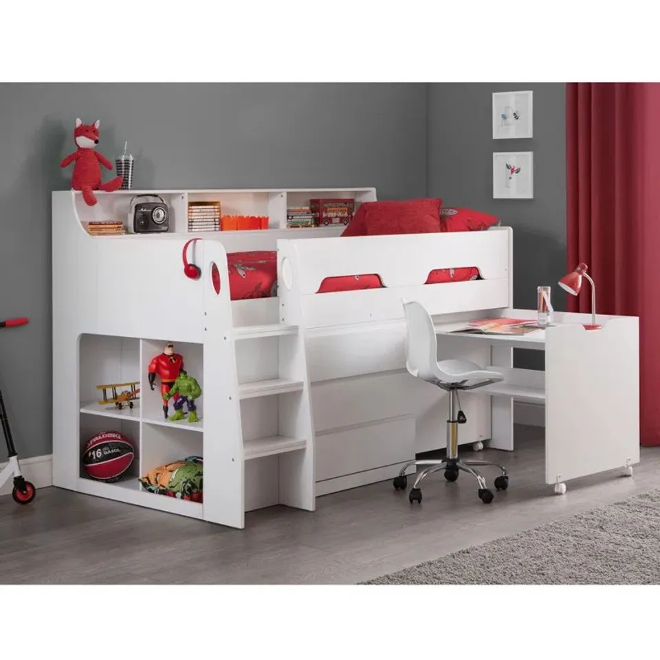 BOXED BINNE SINGLE 3' 3-DRAWER BED FRAMES MID SLEEPER LOFT BED WITH BUILT IN DESK (4 BOXES)
