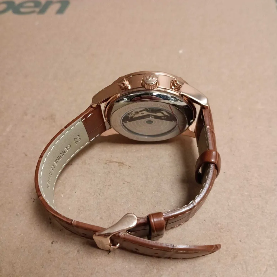 SWAN & EDGAR LONDON COMPLEXITY AUTOMATIC ROSE GOLD WATCH – BROWN LEATHER STRAP