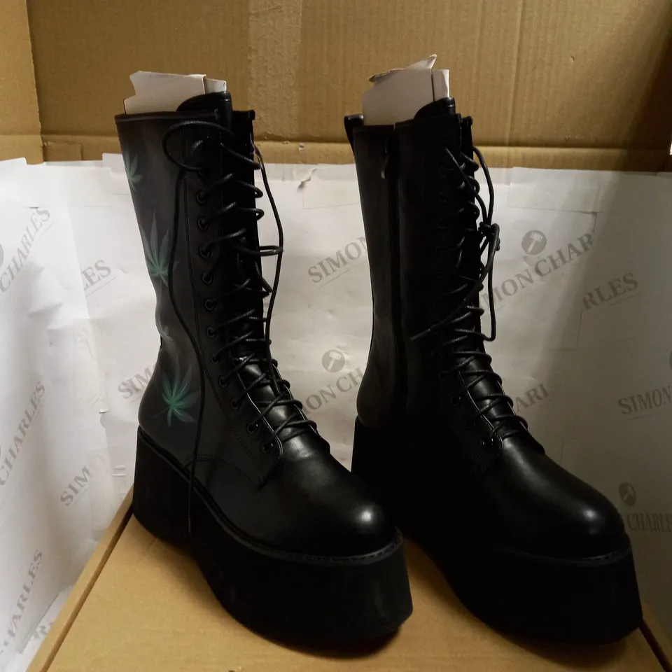 KOI VEGAN FADED HAZE PLATFORM BOOTS - BLACK SIZE 9