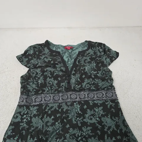MONSOON WOMEN'S TOP – BLACK/TEAL FLORAL PRINT, UK 18 (EU 46)