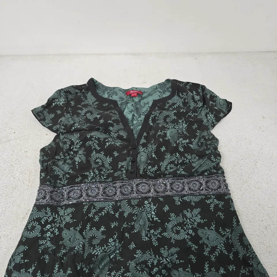MONSOON WOMEN'S TOP – BLACK/TEAL FLORAL PRINT, UK 18 (EU 46)