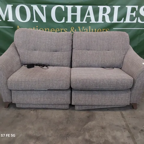 QUALITY BRITISH DESIGNER G PLAN HATTON FORMAL BACK POWER RECLINING THREE SEATER SOFA SEA EARTH FABRIC