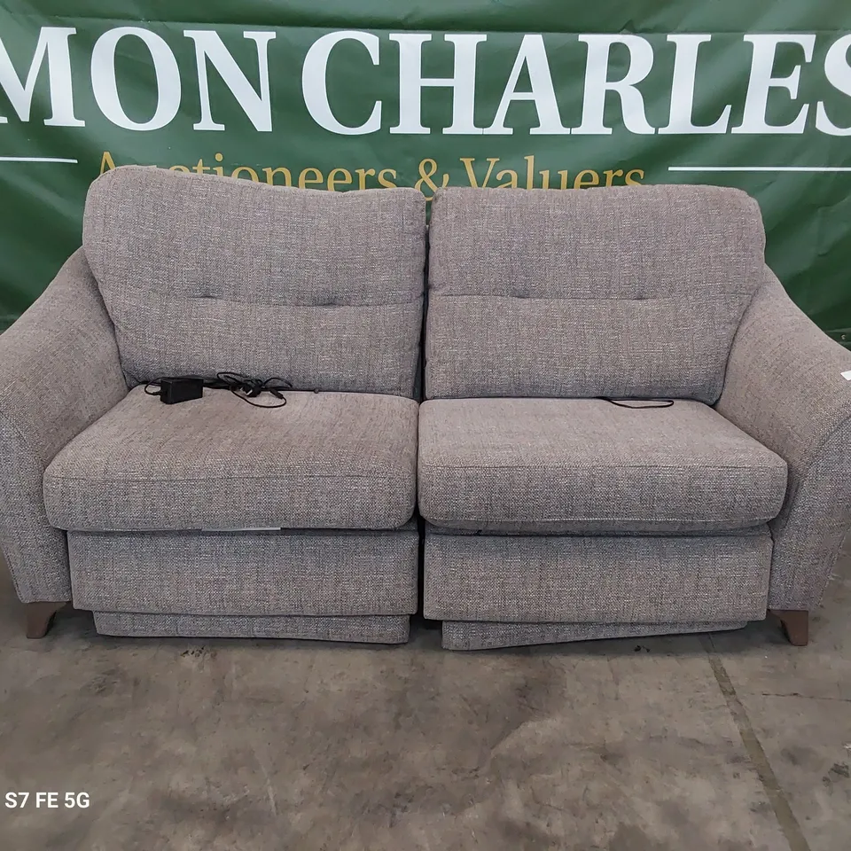 QUALITY BRITISH DESIGNER G PLAN HATTON FORMAL BACK POWER RECLINING THREE SEATER SOFA SEA EARTH FABRIC 