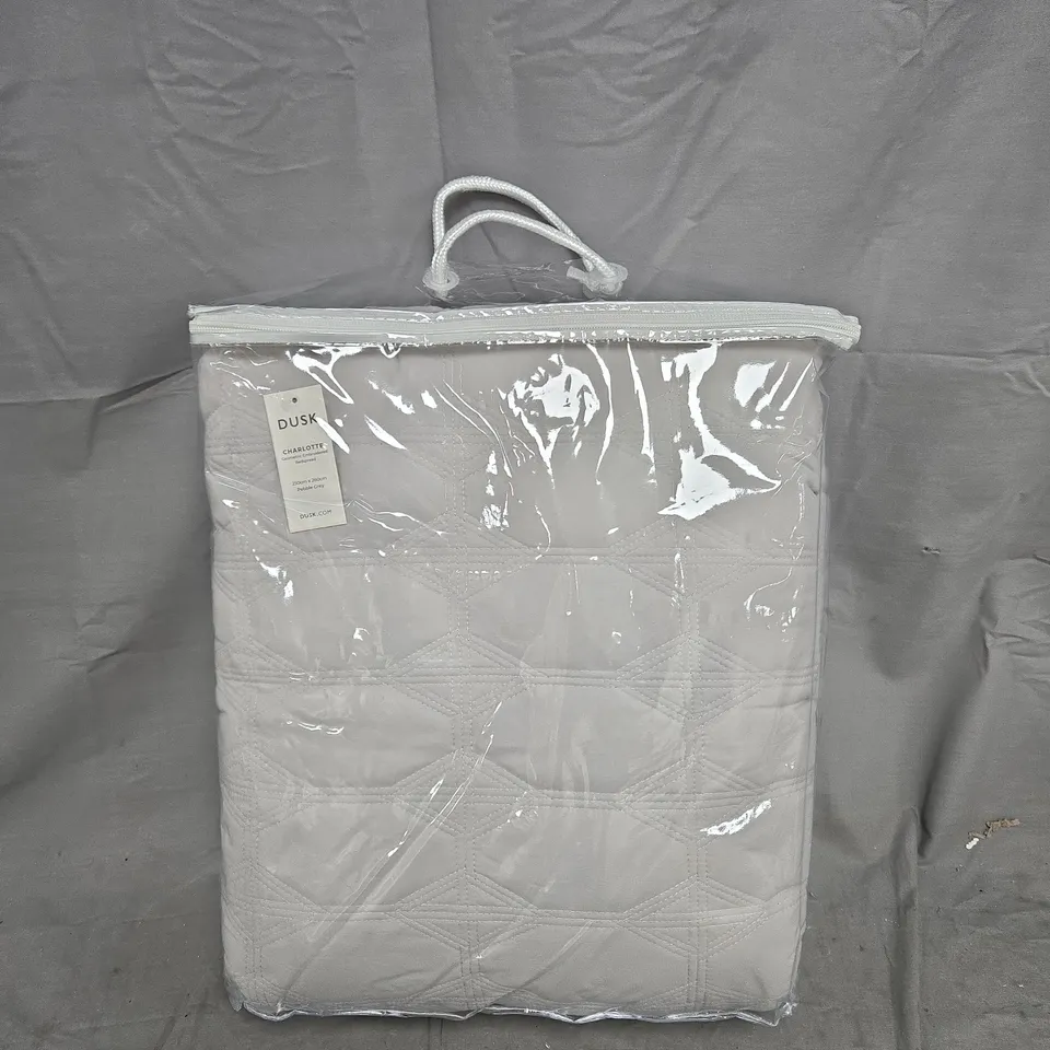 DUSK CHARLOTTE GEOMETRIC EMBROIDERED DUVET COVER – PEBBLE GREY, 250 X 260 CM