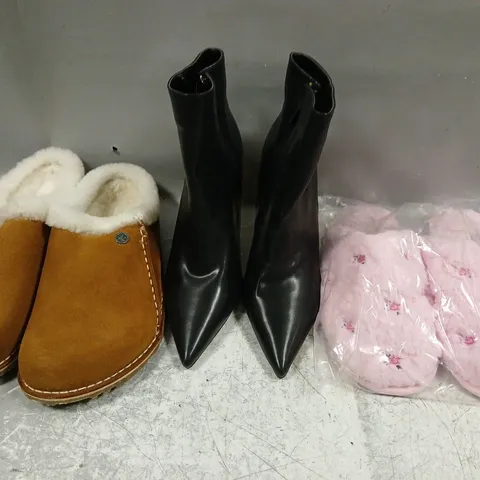 BOX OF APPROXIMATELY 20 ASSORTED PAIRS OF SHOES AND FOOTWEAR ITEMS IN VARIOUS COLOURS, STYLES, AND SIZES - COLLECTION ONLY