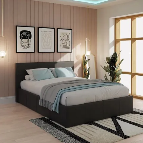 BOXED END LIFT OTTOMAN 5' KING SIZE BED FRAME - MATT BLACK (2 BOXES)