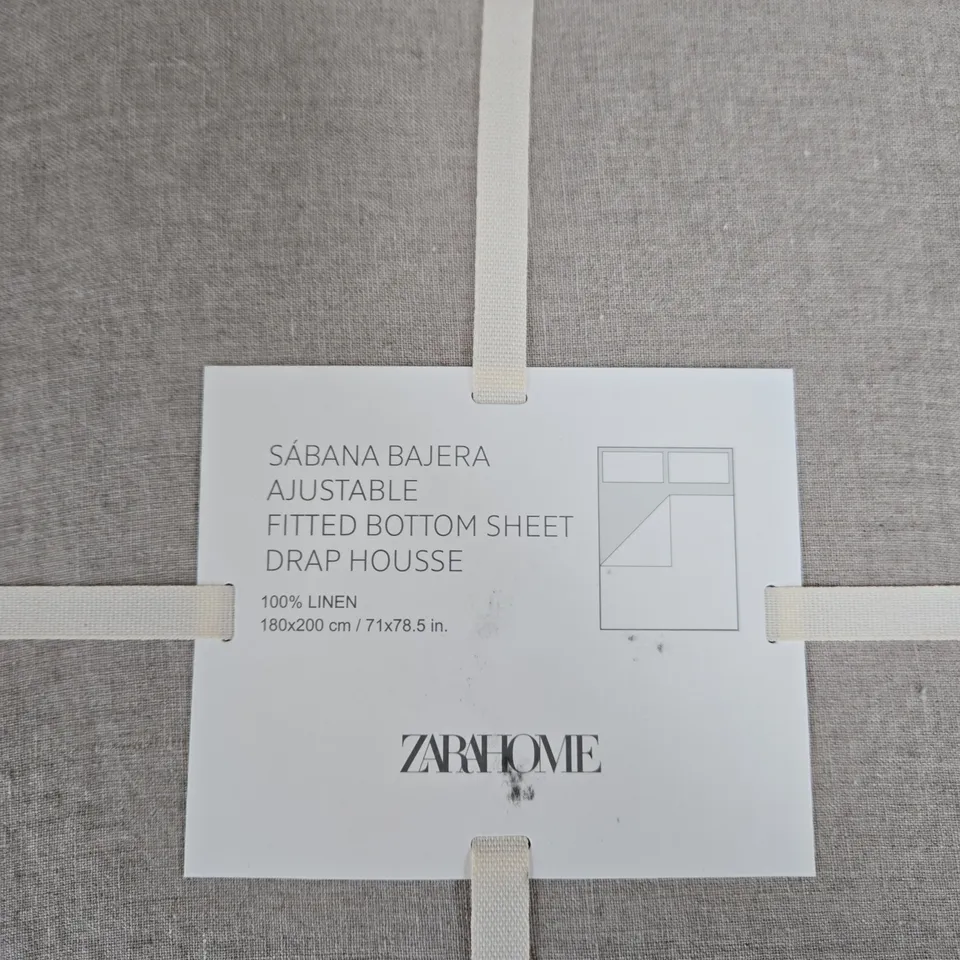 ZARA HOME FITTED BOTTOM SHEET – 180X200 CM, 100% LINEN, LIGHT GREY