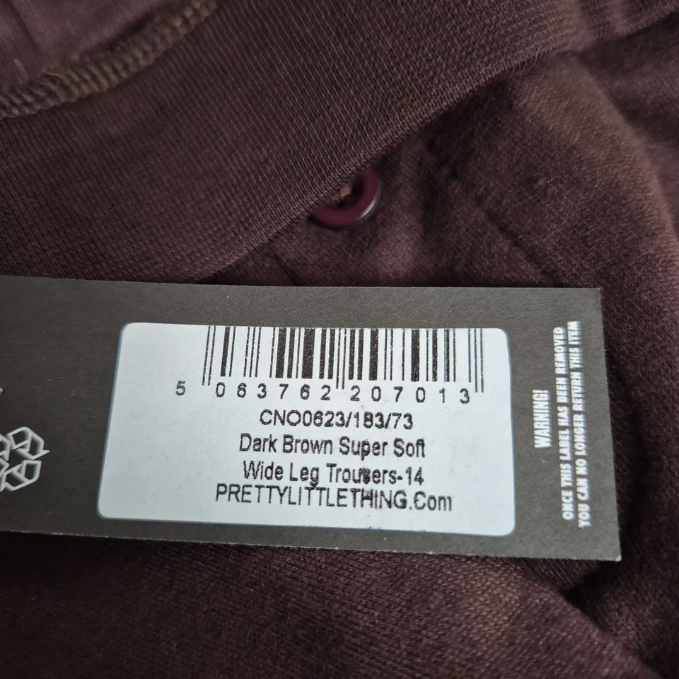 PRETTYLITTLETHING DARK BROWN SUPER SOFT WIDE-LEG TROUSERS, UK 12 (EUR 42, US 10) 
