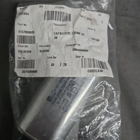 Capacitor, 1.05 µF, 230V – Electronic component (sealed bag)