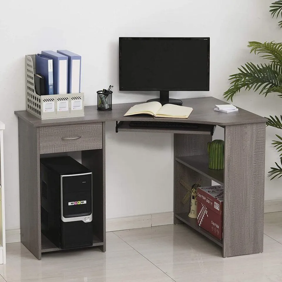 BOXED CORREIAL-SHAPED COMPUTER DESK 