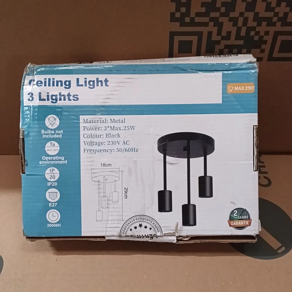 BOXED 3 LIGHT CEILING LIGHT - BLACK 