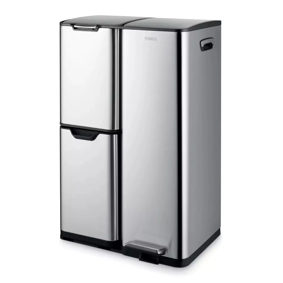 BOXED TOWER 60 LITRE RECYCLING PEDAL BIN - T838024SS