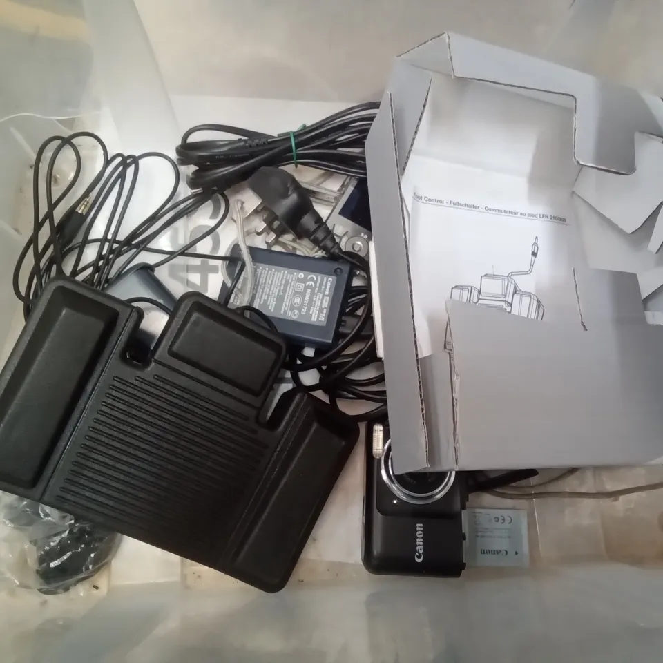 TUBE OF ASSORTED TECH INCLUDING BENQ PROJECTOR, IDEO SPLITTER, DIGITAL CAMERAS, PHILLIPS FOOT CONTROLS
