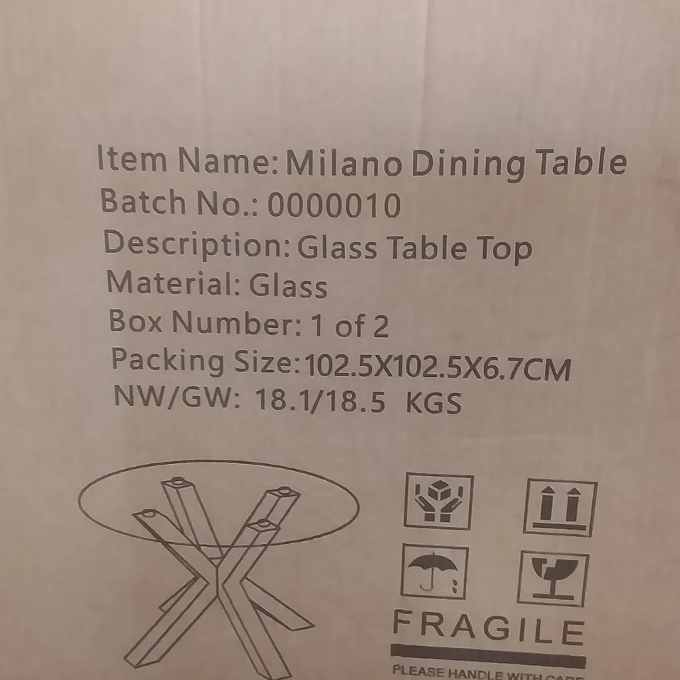 BOXED MILANO DINING TABLE GLASS TABLE TOP - BOX 2 ONLY 