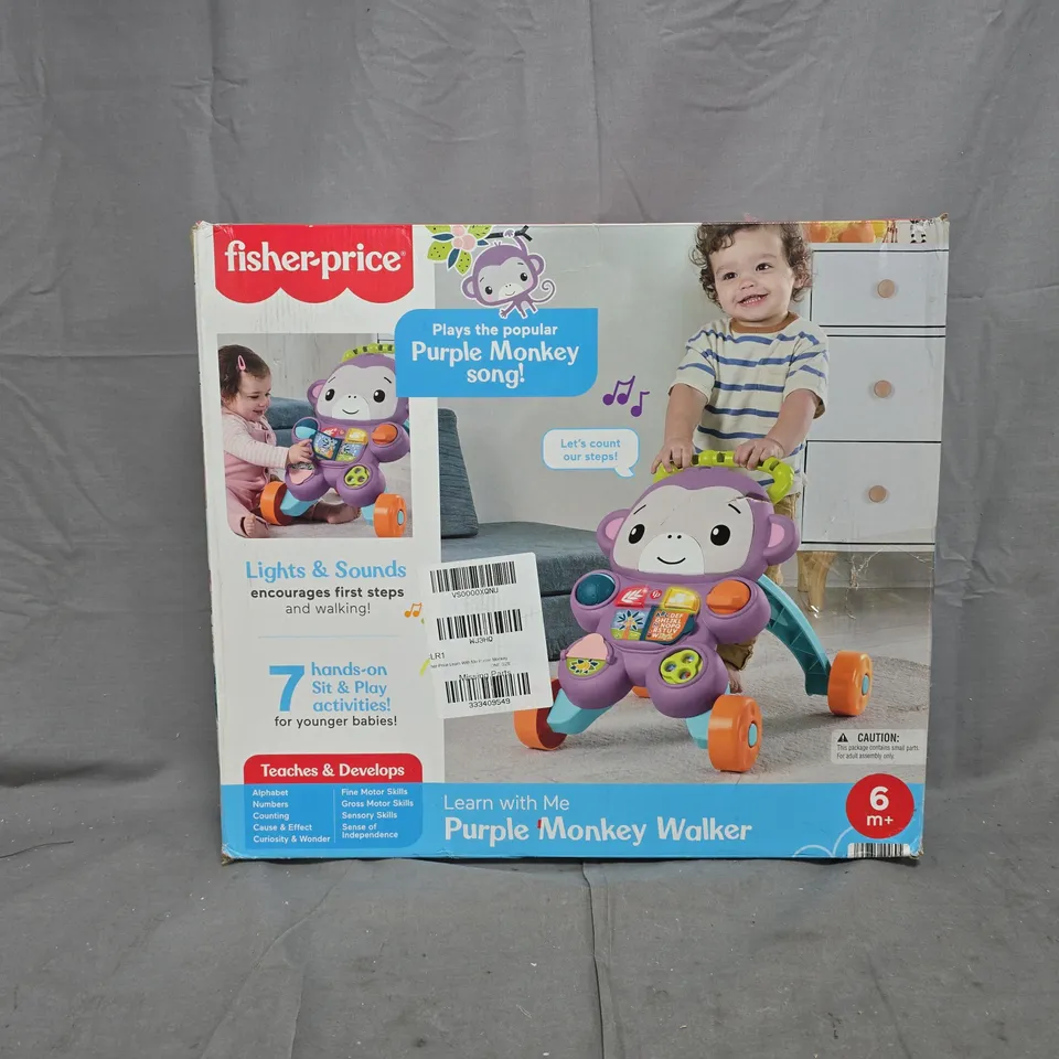BOXED FISHER-PRICE LEARN WITH ME PURPLE MONKEY WALKER BABY LEARNING TOY WITH MUSIC & LIGHTS