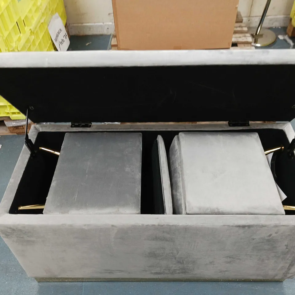 ALSION CORK VELVET GREY STORAGE WITH TWO STOOL