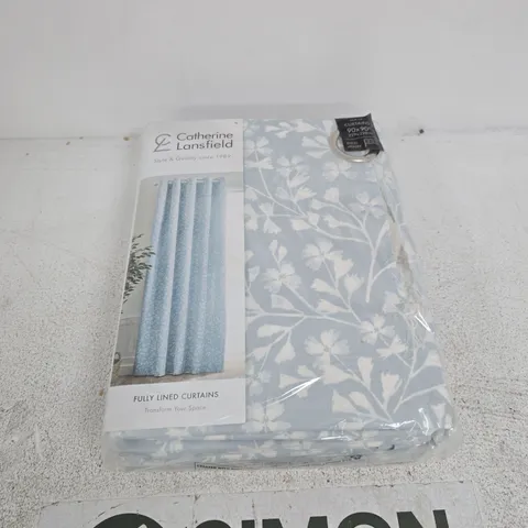 CATHERINE LANSFIELD FULLY LINED CURTAINS – BLUE FLORAL PATTERN