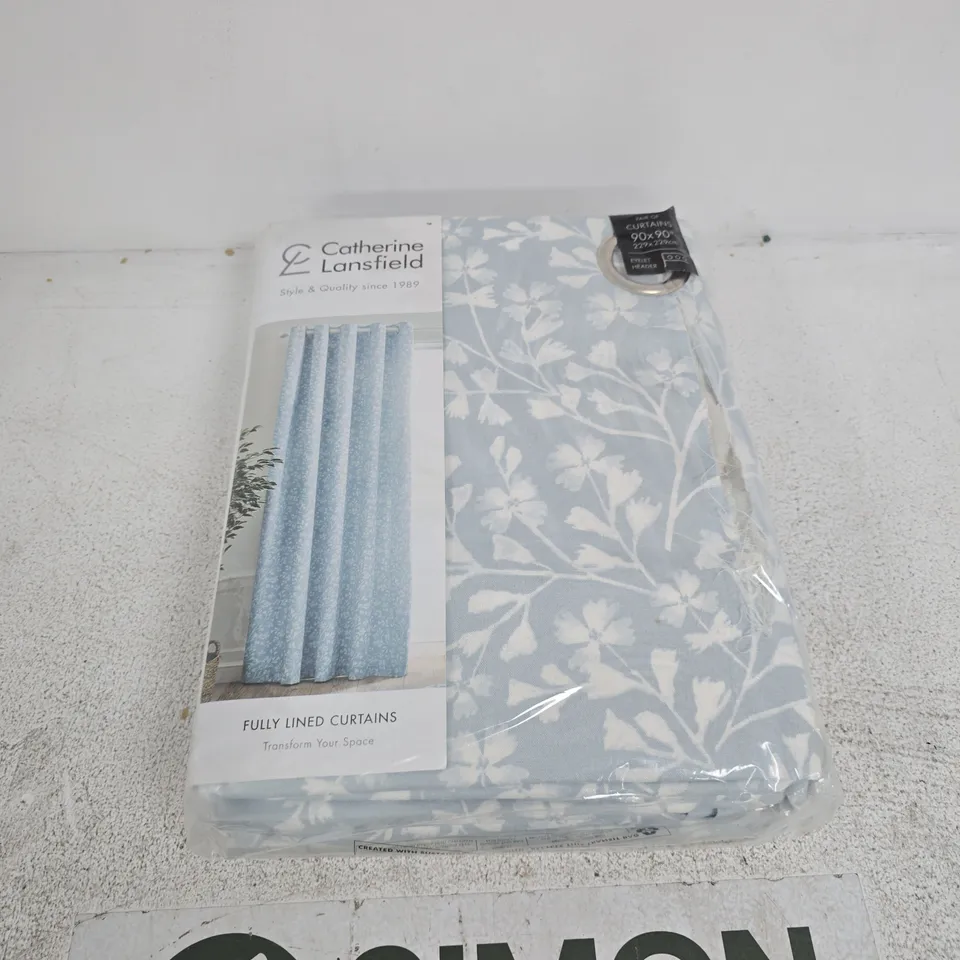 CATHERINE LANSFIELD FULLY LINED CURTAINS – BLUE FLORAL PATTERN