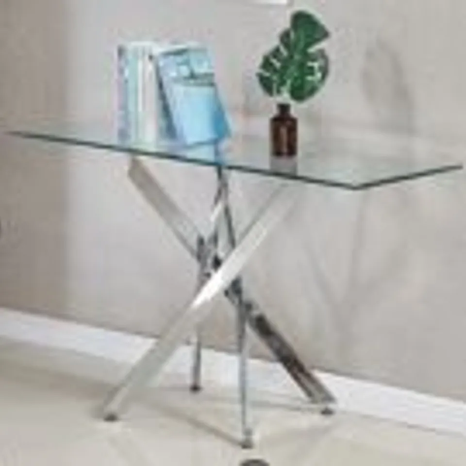 BOXED DESIGNER PETRAEUS WHITE HIGH GLOSS RECTANGULAR DINING TABLE WITH SUPER WHITE GLASS TOP 2 BOXES 