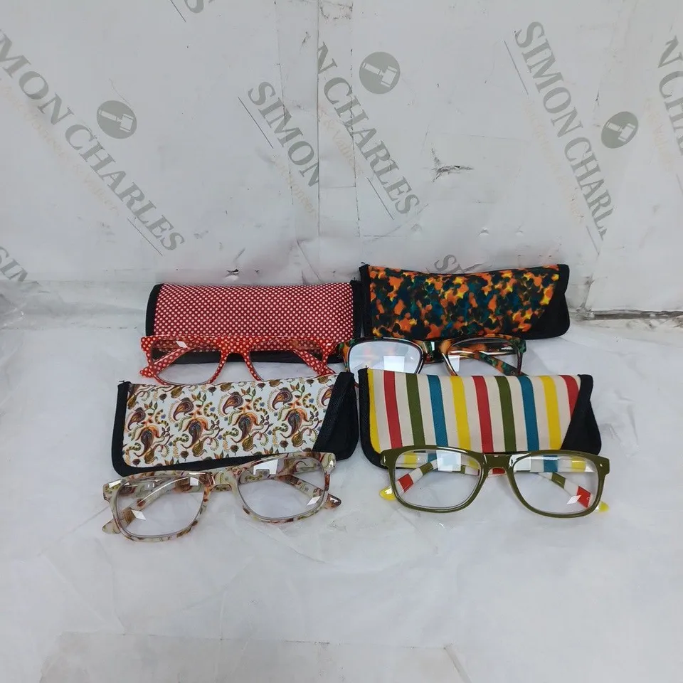 LOT OF 4 PAIRS OF READING GLASSES BRIGHTLY COLOURED 