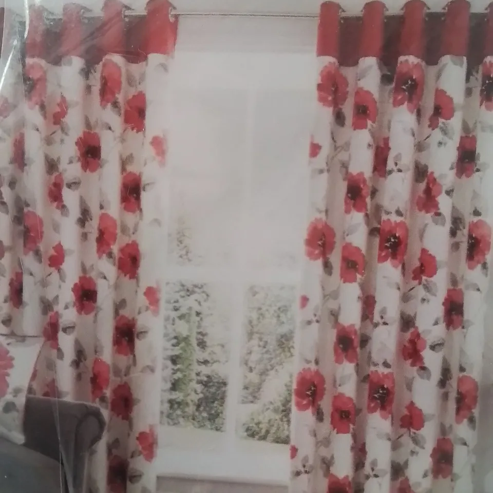 BRAND NEW FUSION FULLY LINED EYELET CURTAINS 228 X 228CM -POPPY DESIGN -