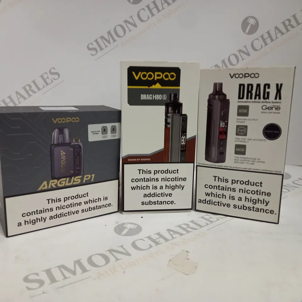 APPROXIMATELY 20 ASSORTED BOXED VOOPOO VAPING PRODUCTS TO INCLUDE DRAG X, ARGUS P1, DRAG H80 S ETC.