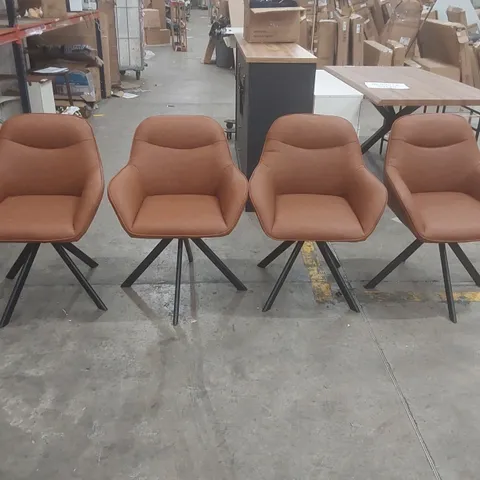 SET OF 4 48.5CM H VINTAGE FAUX LEATHER UPHOLSTERED DINING CHAIRS UPHOLSTERY COLOUR: LIGHT BROWN PU