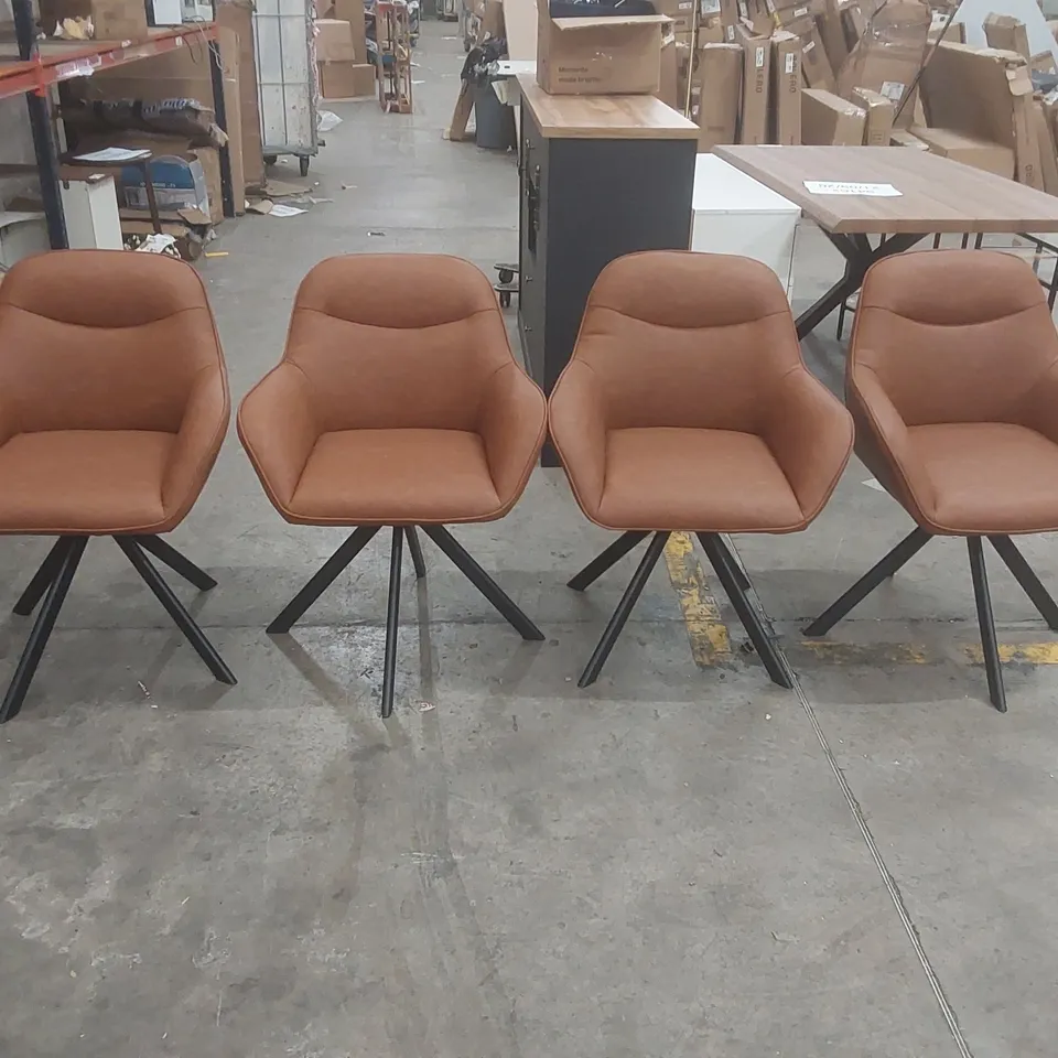 SET OF 4 48.5CM H VINTAGE FAUX LEATHER UPHOLSTERED DINING CHAIRS UPHOLSTERY COLOUR: LIGHT BROWN PU