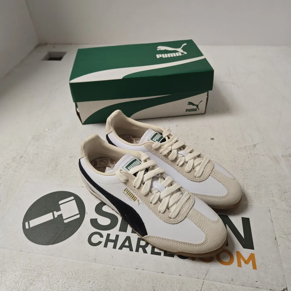 PUMA SNEAKERS – WHITE/BEIGE WITH BLACK STRIPE, UK 3 (EU 35.5) IN BOX