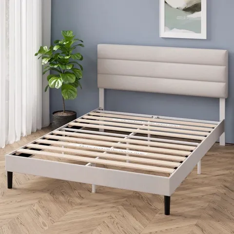 BOXED BELLAY UPHOLSTERED PLATFORM BED FRAME WITH PADDED HEADBOARD  - DOUBLE