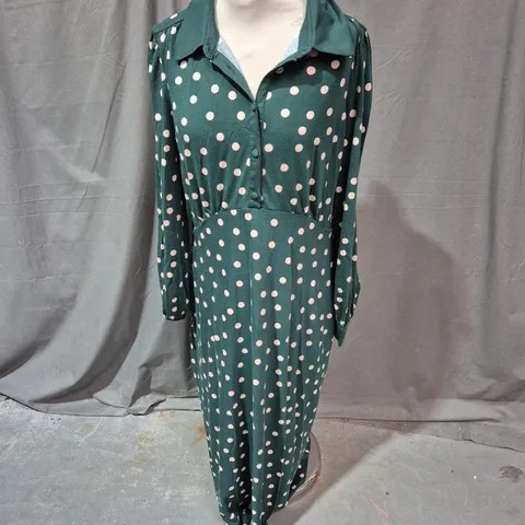 BODEN WOMEN'S GREEN POLKA DOT DRESS, UK 14R (US 10R)