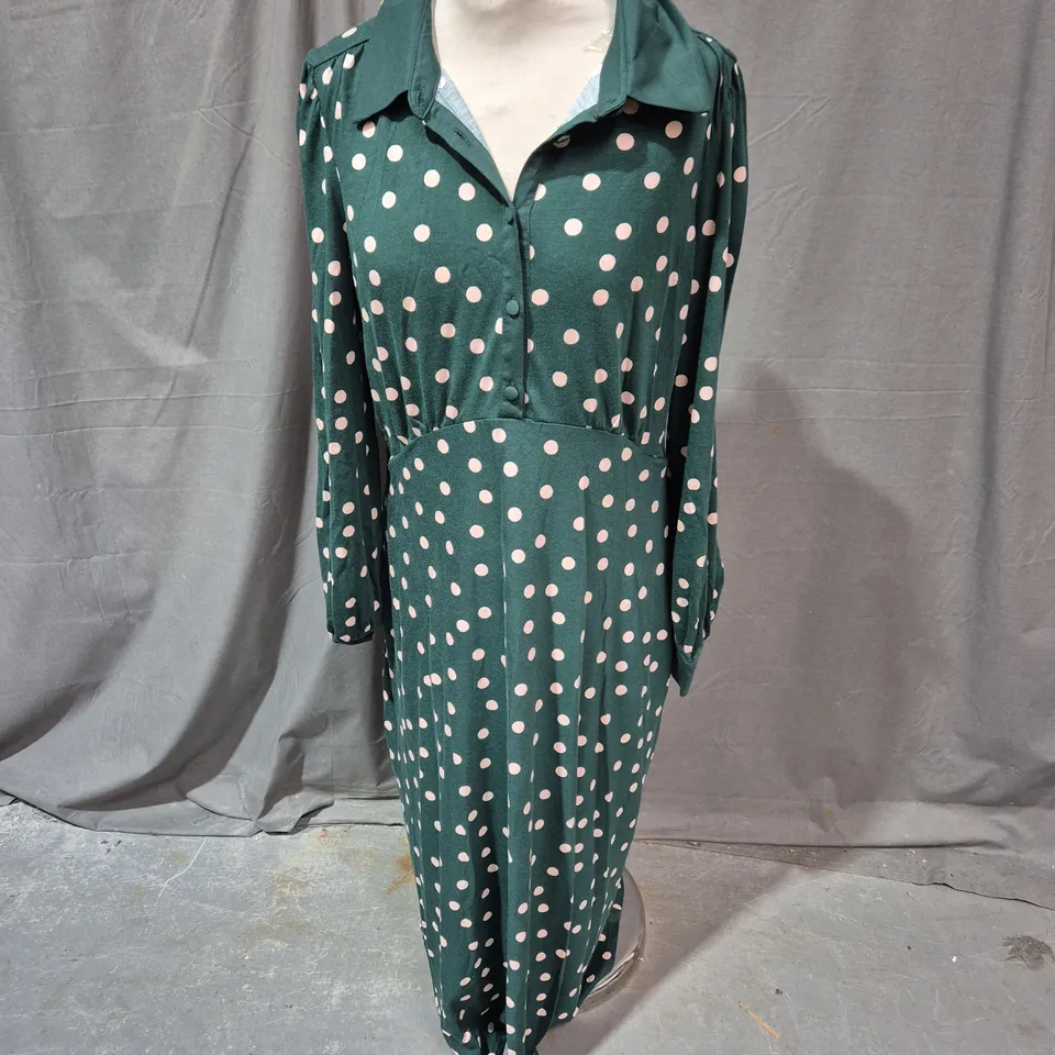 BODEN WOMEN'S GREEN POLKA DOT DRESS, UK 14R (US 10R)