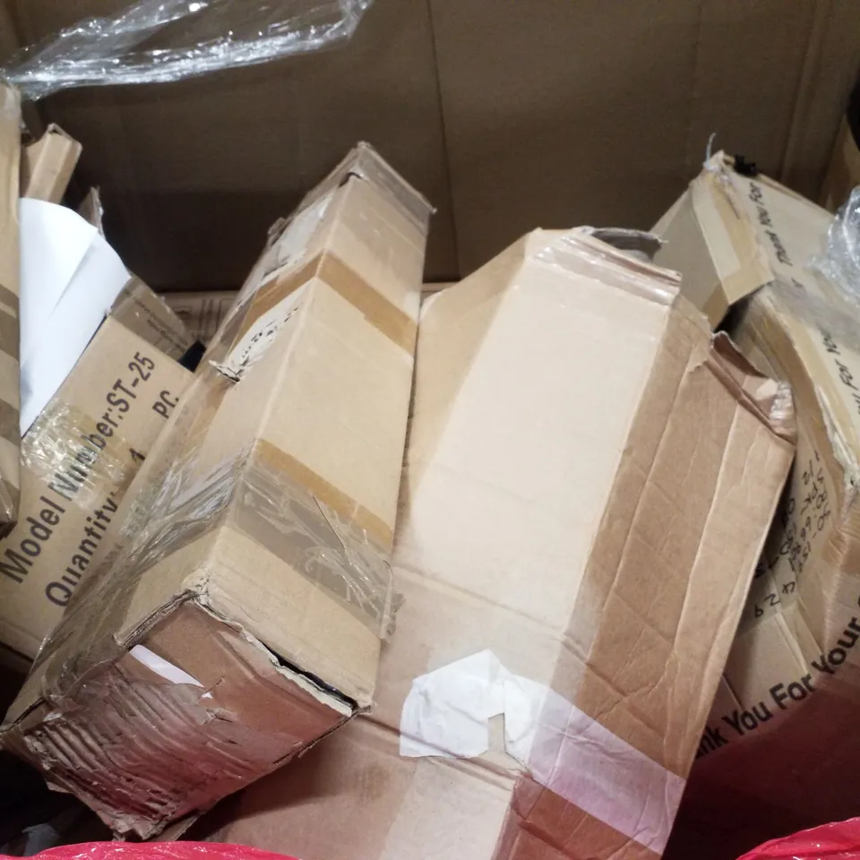 PALLET OF ASSORTED PRODUCTS INCLUDING CEILING FAN, BACKDROP STAND, WALL CLOCK, TOILET SEAT, OFFICE CHAIR 