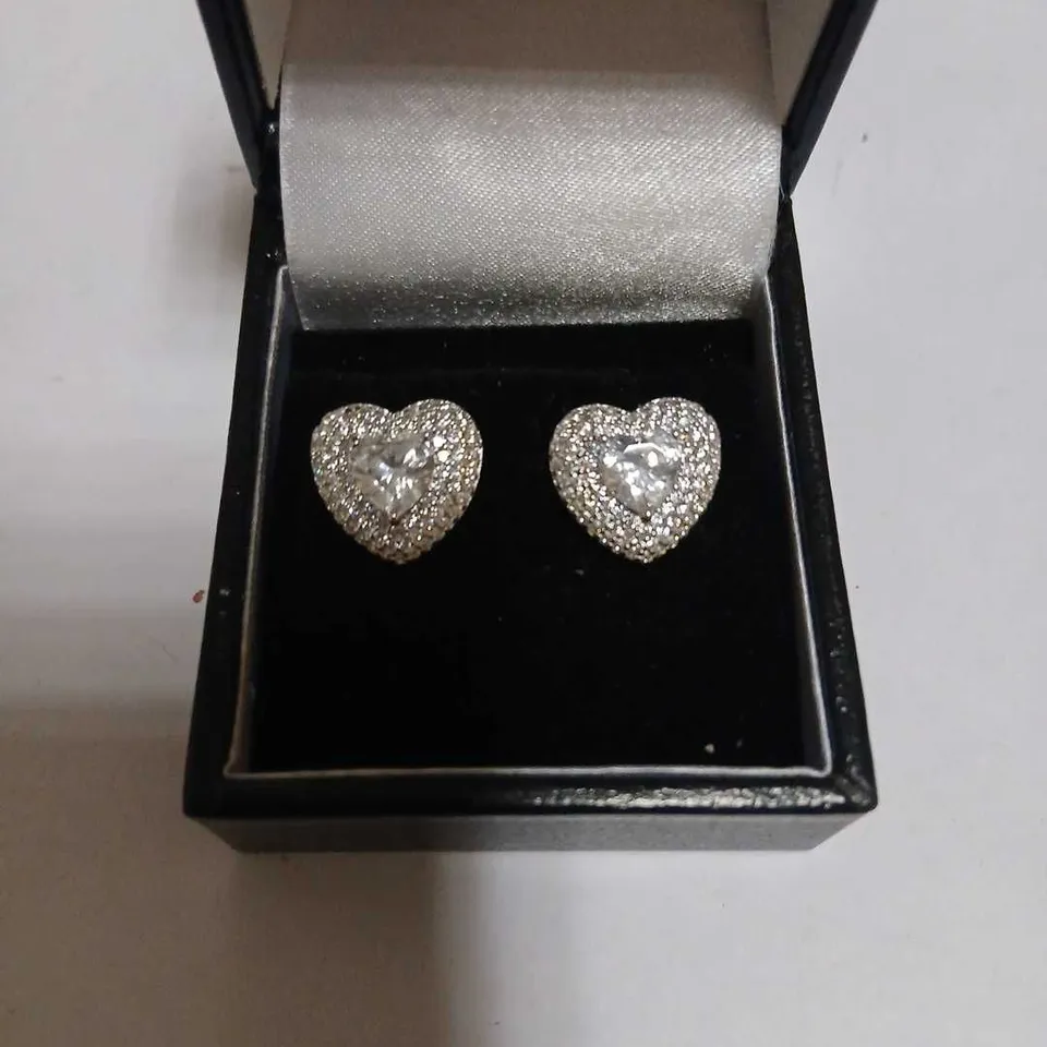 DIAMONIQUE 2.3CT TW TRIPLE HALO HEART STUD EARRINGS STERLING SILVER 