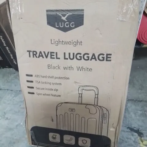 BOXED LIGHTWEIGHT TRAVEL LUGGAGE SUITCASE IN BLACK AND WHITE 