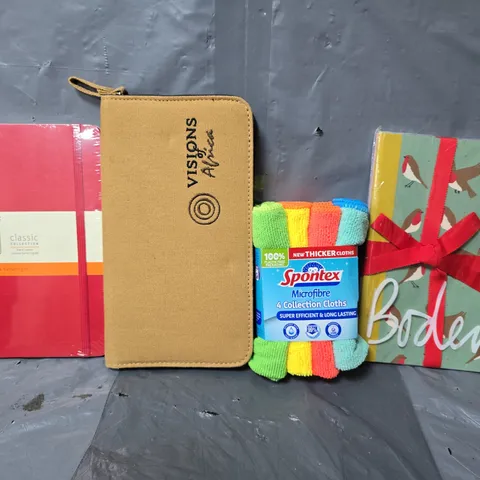 APPROXIMATELY 15 ASSORTED ITEMS TO INCLUDE - SPONTEX 4 CLOTHS , MOLESKINE CLASSIC NOTEBOOK ETC