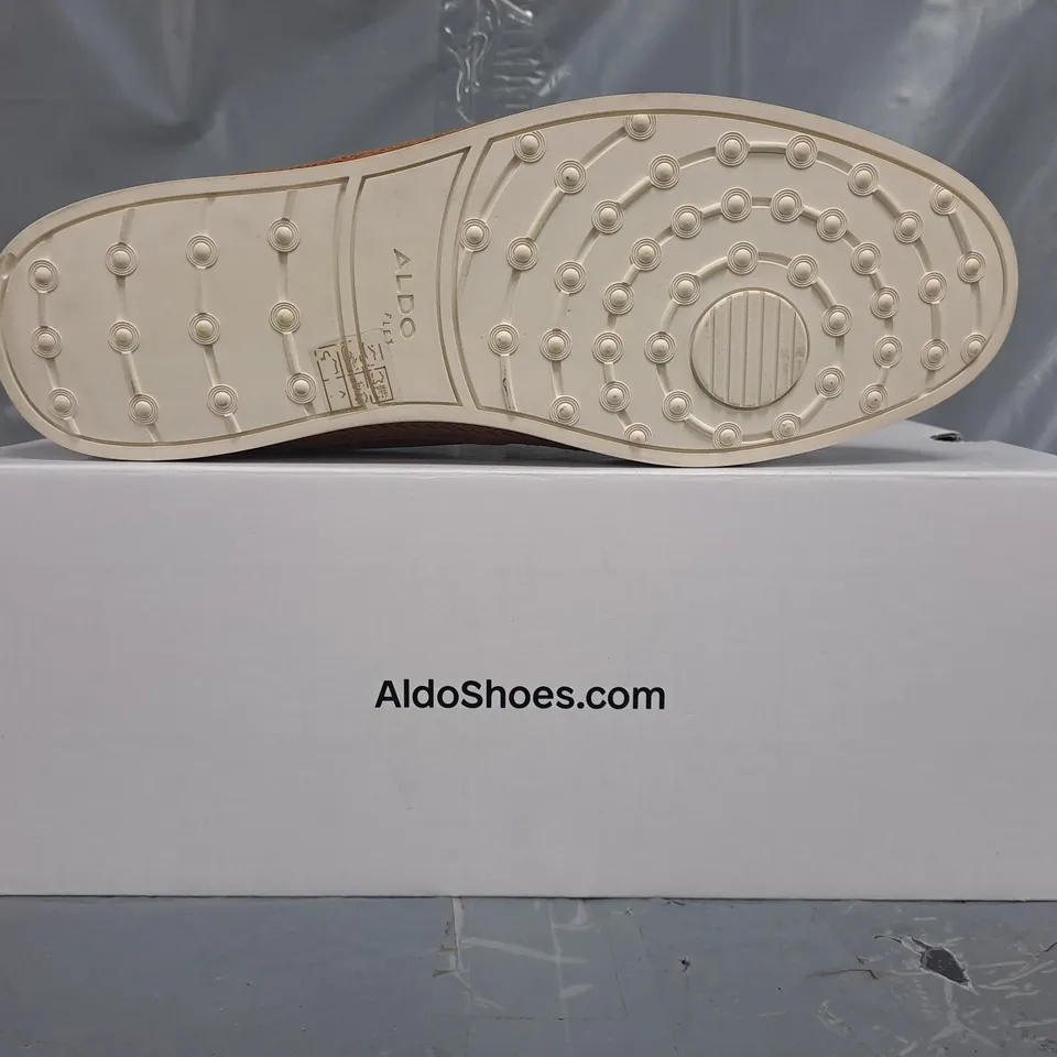 BOXED PAIR OF ALDO LOAFERS IN BROWN SIZE UK 8.5