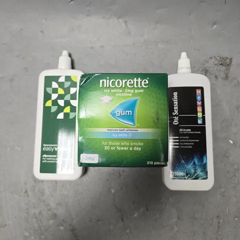 APPROXIMATELY 15 ASSORTED HEALTH PRODUCTS TO INCLUDE NICORETTE & CONTACT LENS SOLUTIONS - COLLECTION ONLY  