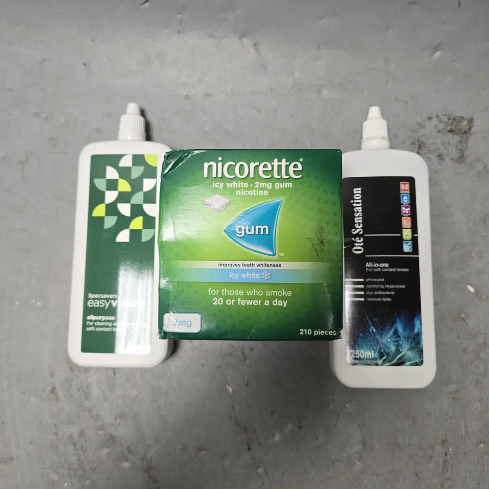 APPROXIMATELY 15 ASSORTED HEALTH PRODUCTS TO INCLUDE NICORETTE & CONTACT LENS SOLUTIONS - COLLECTION ONLY  