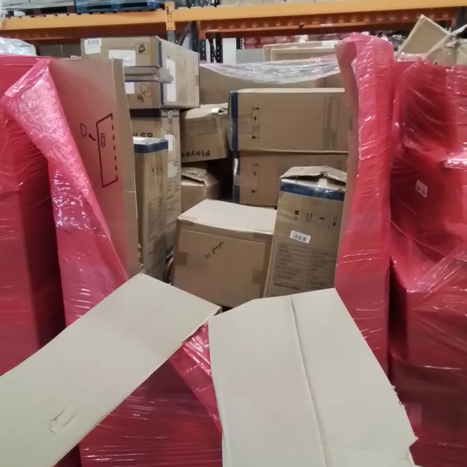 PALLET OF ASSORTED HOUSEHOLD ITEMS AND CONSUMER PRODUCTS TO INCLUDE; LARGE QUANTITY OF AIR COOLERS, BABY PLAYPEN, BLENDER, NAAN & CHAPATI MAKER ETC