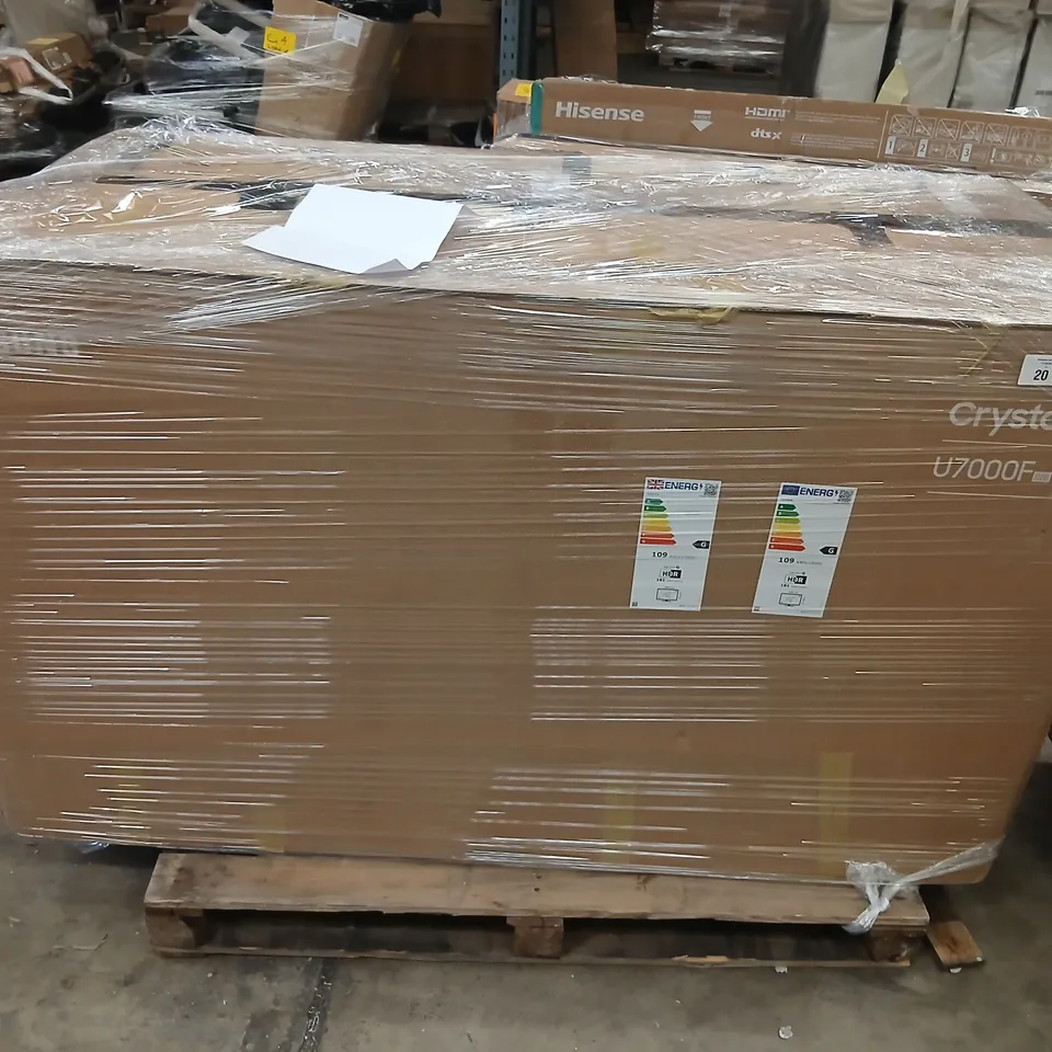 PALLET OF FIVE ASSORTED WAREHOUSE DAMAGED TV'S TO INCLUDE;