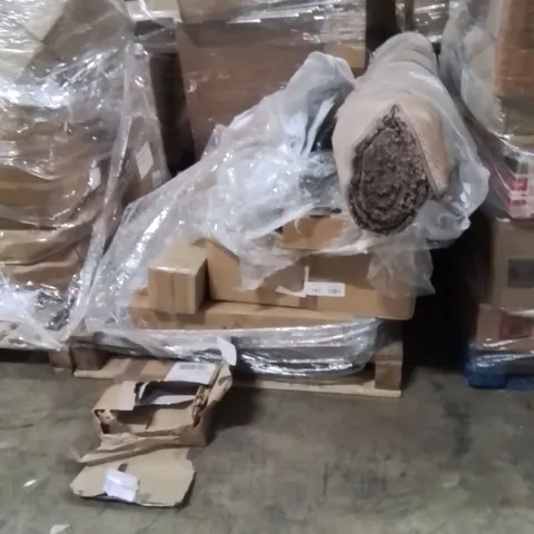 PALLET OF ASSORTED HOUSEHOLD GOODS AND PRODUCTS TO INCLUDE;CARPET,TREE OF LIFE PICTURE,COAT