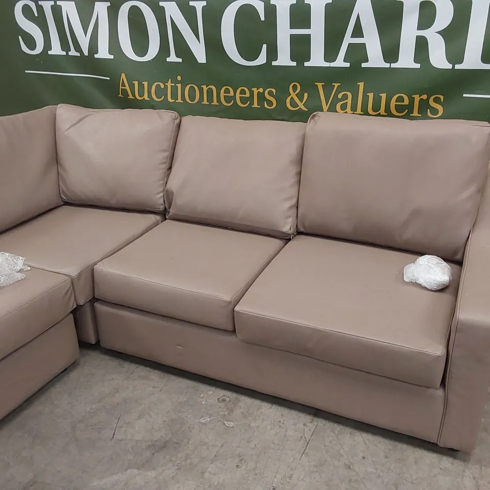 QUALITY DESIGNER FAUX LEATHER CORNER SOFA BED - TAUPE