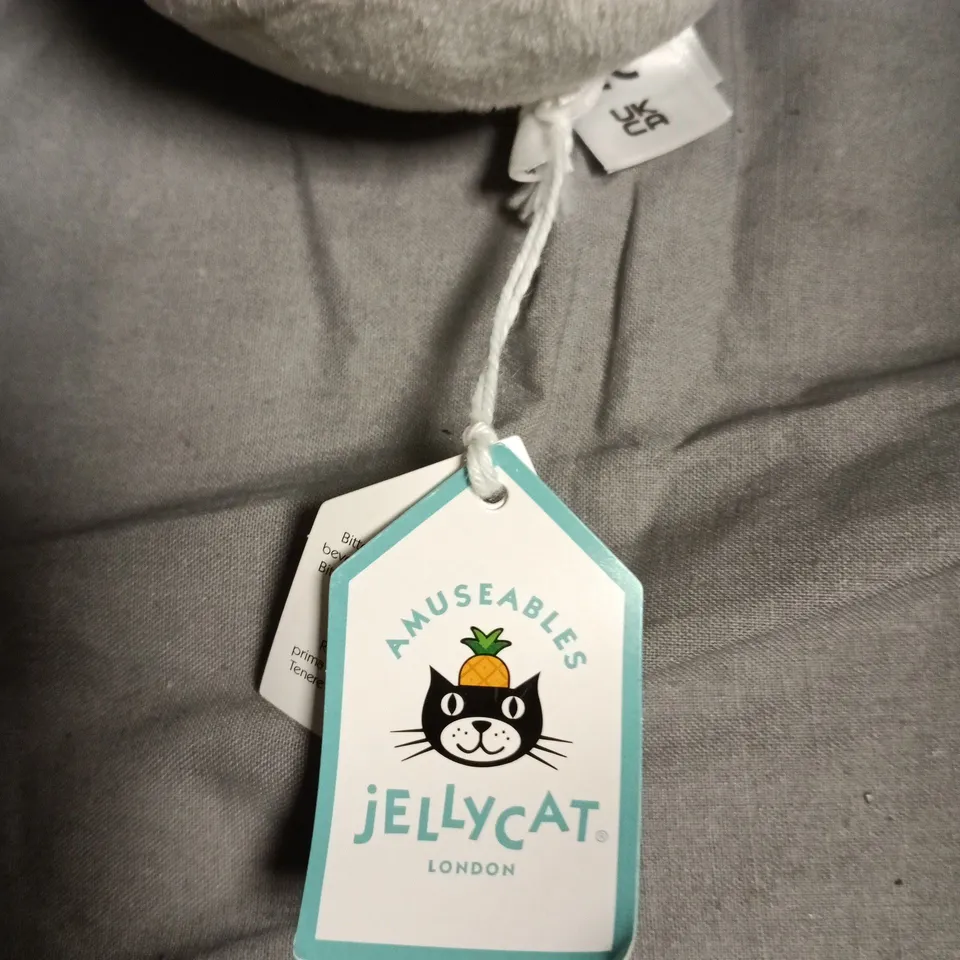 JELLYCAT AMUSEABLES MOZZARELLA PLUSH TOY – WHITE ROUND PLUSH WITH RED HAT (LONDON)