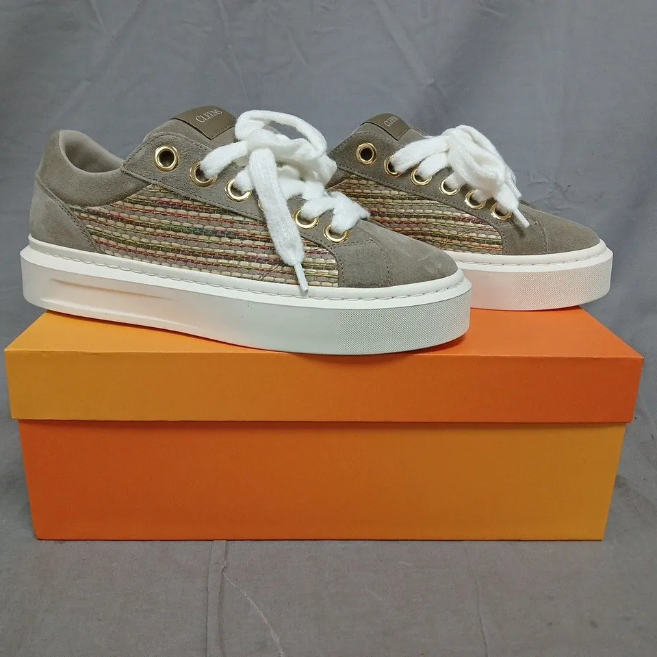 BOXED PAIR OF CLEENS ACE TRAINERS IN TAUPE SIZE UK 7