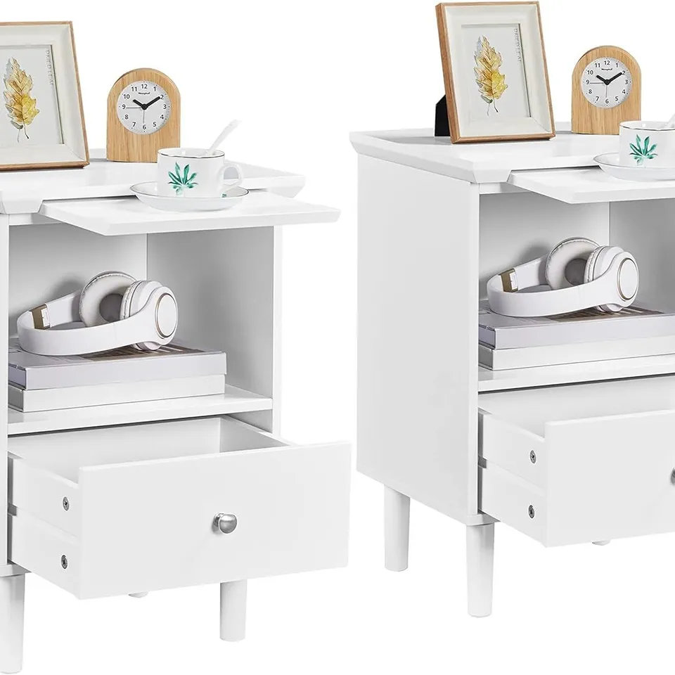 BOXED YAHEETECH SCANDINAVIAN BEDSIDE TABLES, WOODEN BEDSIDE TABLE (SET OF 2) - WHITE (1 BOX)