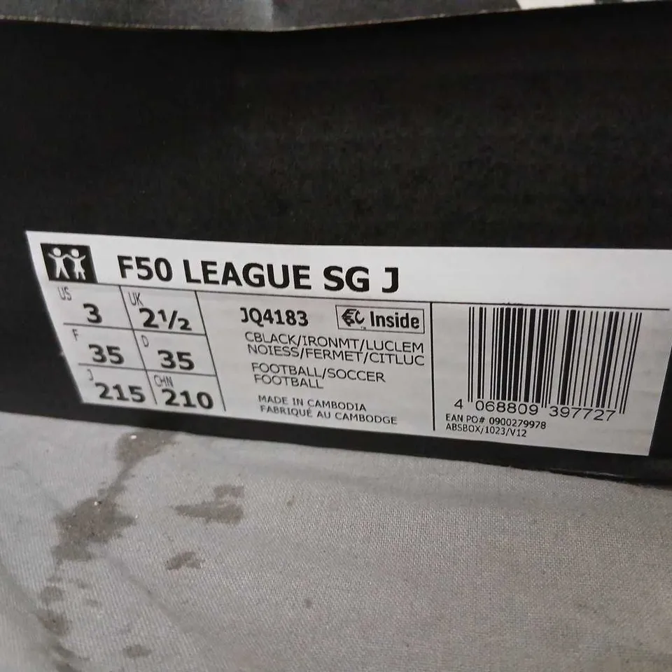 ADIDAS F50 LEAGUE SG J FOOTBALL BOOTS – BLACK/NEON YELLOW, UK 2 1/2
