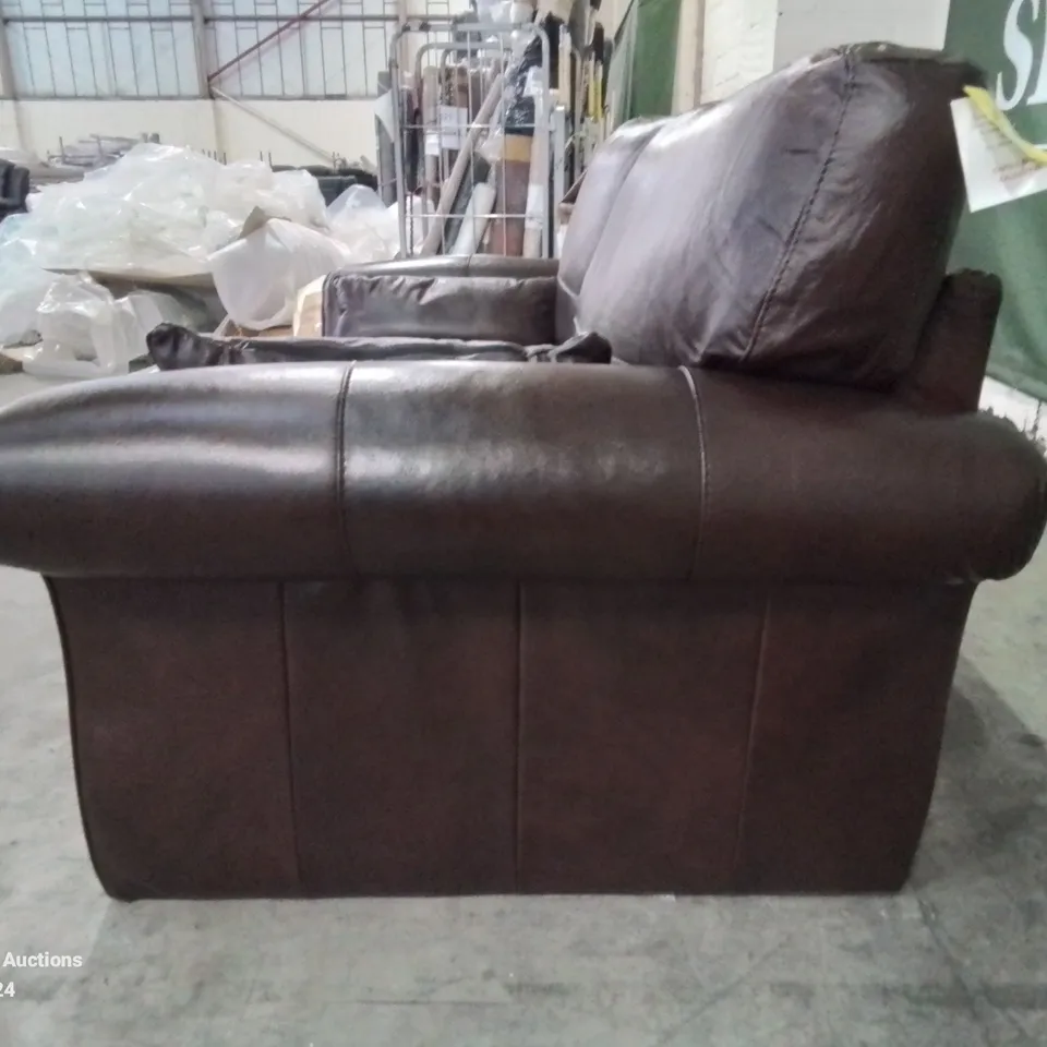 QUALITY DESIGNER 2 SEATER LEATHER UPHOLSTERED CHOCOLATE VINTAGE SOFA