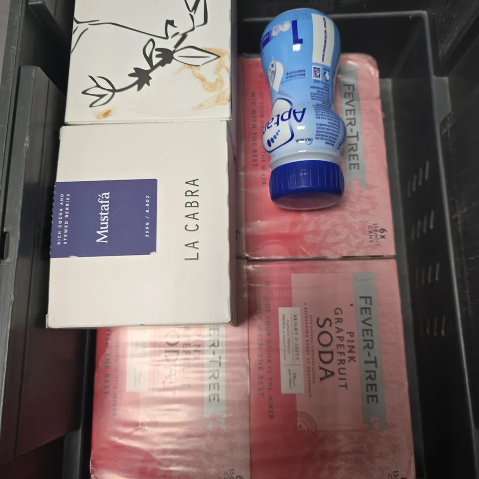 APPROXIMATELY 8 ASSORTED FOOD/DRINK PRODUCTS TO INCLUDE MAJENTA BAR, ALMOND OIL, INFANT MILK ETC 